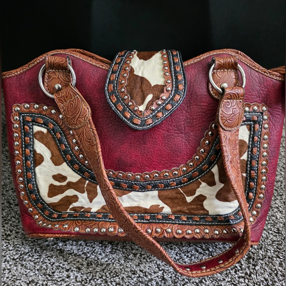 Stylish Red and Brown Shoulder Bag